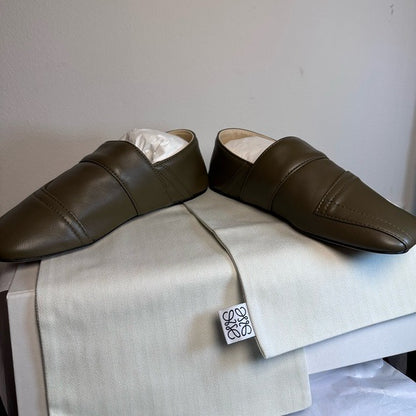 Loewe Toy Pocket Slipper in Olive green leather loafer flat house shoe