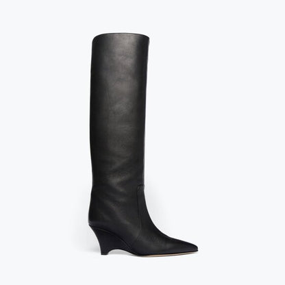 Freda Salvador Mariah Boot in Black knee high leather wedge heel boots