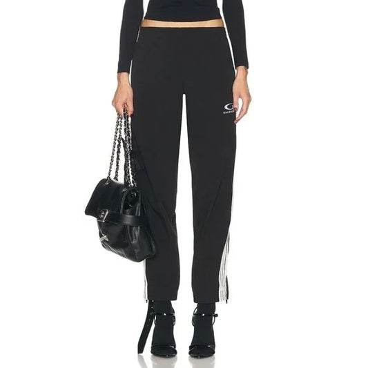 Balenciaga tracksuit pants white stripes black zipper drawstring athletic