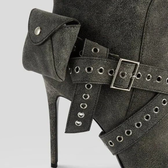 retrofete Yasmine Boot in Vintage Black knee high heeled pockets
