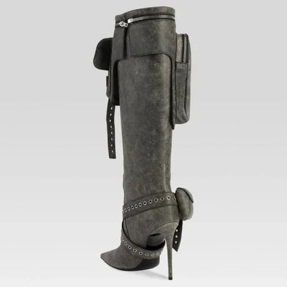 retrofete Yasmine Boot in Vintage Black knee high heeled pockets
