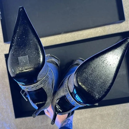 retrofete Yasmine Boot in Vintage Black knee high heeled pockets