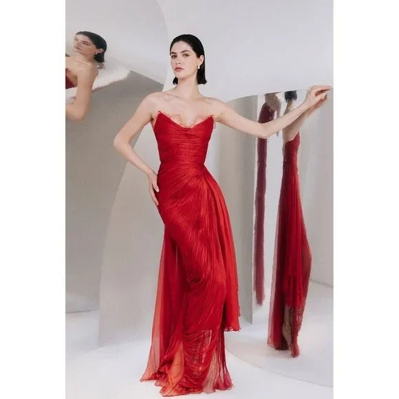 Maria Lucia Hohan Jolie Gown in Salsa red draped corset maxi strapless dress