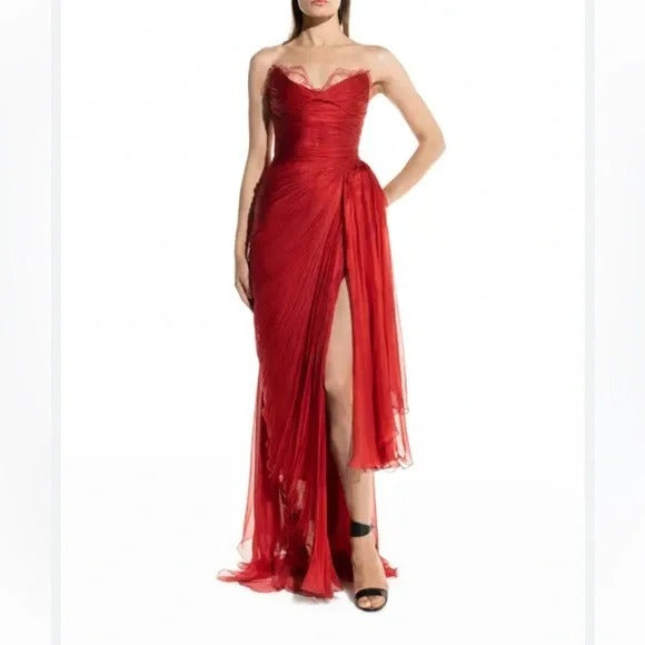 Maria Lucia Hohan Jolie Gown in Salsa red draped corset maxi strapless dress