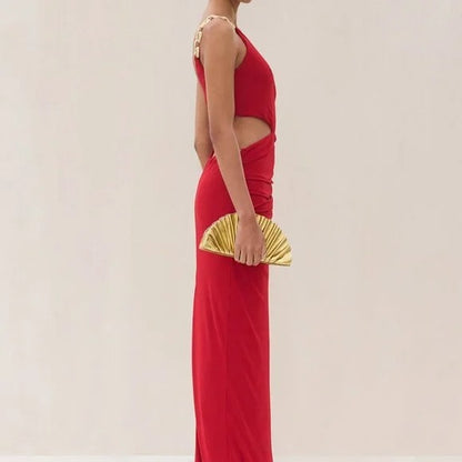 Cult Gaia Cobi Gown in Merlot red asymmetrical cutout maxi dress ruched
