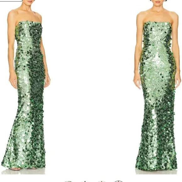 Bronx and Banco Farah Strapless Gown in Green & Multi sequins sparkle maxi dress
