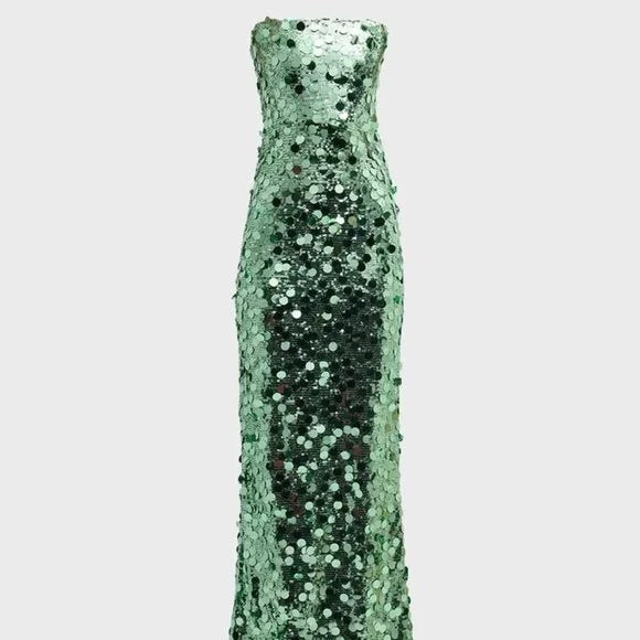 Bronx and Banco Farah Strapless Gown in Green & Multi sequins sparkle maxi dress