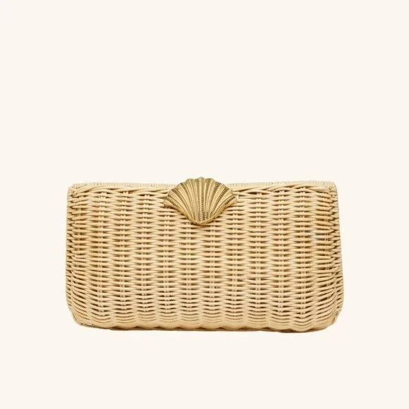 Poolside The Classica Clutch in Natural rattan hard case shoulder purse bag