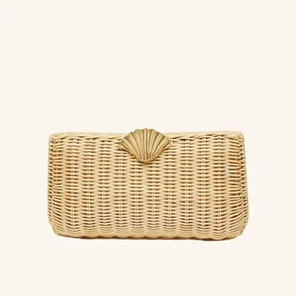 Poolside The Classica Clutch in Natural rattan hard case shoulder purse bag