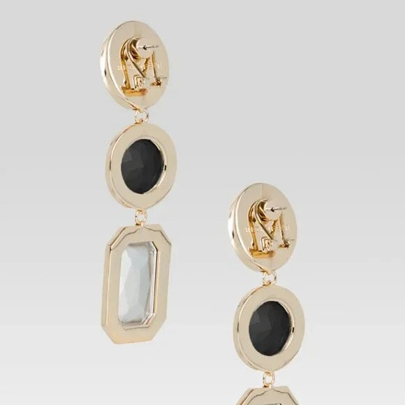 retrofete Camille Gemstone Drop Earring in Black crystal stones large dangle