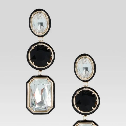 retrofete Camille Gemstone Drop Earring in Black crystal stones large dangle