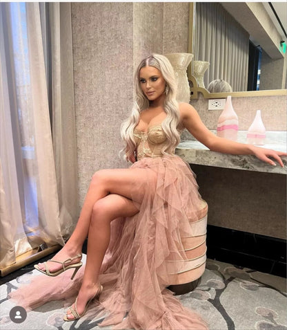 For Love & Lemons X REVOLVE Bustier Gown Warm Taupe corset lace strapless train